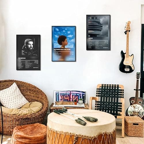 Anslivle 3-Piece Framed Canvas Drake Album Cover Posters, Black, 16x24 inches, Contemporary Music Wall Art for Living Room, Bedroom, Home Office thumbnail 3