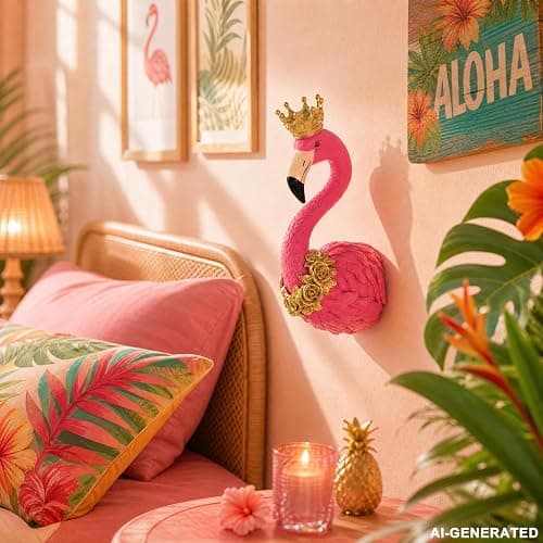 WOPARTY Flamingo Wall Decor, Resin Crown Flamingo Head Wall Sculpture with Gold Rose Accents, 13 x 5.9 Inch, Home Decor Gift (Pink) thumbnail 7
