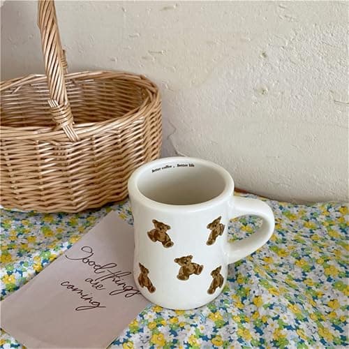 Heardbeli Women Girls Creamy White Cartoon Bear Mugs Ceramic Coffee Mug Water Cup 350ML/12OZ. Cute Funny Novelty Gift thumbnail 4