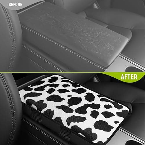 SuperKaKa Car Cow Print Armrest Cover-Cute Center Console Mat Cars Interior Accessories for Women Men,Protection Pad Fit Most Auto,Vehicle, SUV, Truck Arm Rest Box (Cow, Black) thumbnail 2