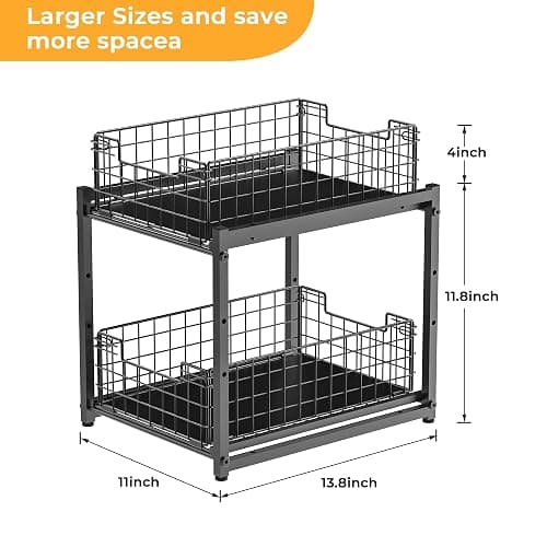 Under Sink Organizer, 2-Tier Pull Out Cabinet Organizer, Kitchen Bathroom Organizer and Storage, Spice Rack for Kitchen, Multi-use Sliding Drawers Shelves, Pack of 2 thumbnail 3