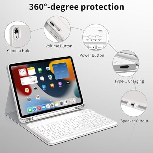 kenke for iPad Air 11 Inch M3/M2 (2025/2024), iPad Air 5/4th Gen (2022/2020) 10.9 Inch Case with Keyboard, Detachable Wireless Bluetooth Keyboard Cover with Left Side Pencil Holder (Gray) thumbnail 7