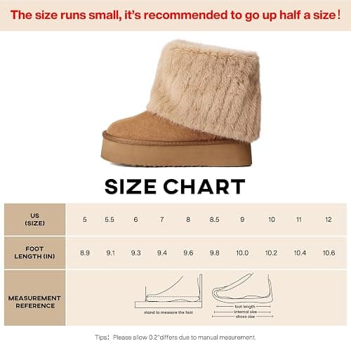 Pasuot Women's Beige Platform Fur Boots - Genuine Cow Suede, Faux Fur, Winter, Ankle-High, Casual, Anti-slip Sole, Pull-On, Round Toe, Bootie - 7.5 - Chestnut thumbnail 4