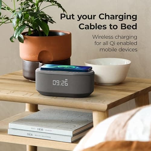i box Dawn FM Radio, Bluetooth Wireless Speaker, Fast Charging, Clock Radio, LED Display, USB Charger, Dimmable Night Light, Alarm Clock Feature, Wireless Charger, Digital Clock, Dual Alarm (Grey) thumbnail 4