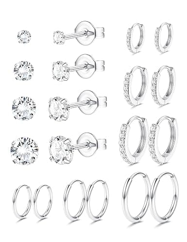 YADOCA Hypoallergenic Surgical Steel Silver Earrings for Sensitive Ears | Stud Hoop Earrings for Women Men Trendy Small Huggie Silver Hoops Cartilage Earring Stacks Set for Multiple Piercing - Image 1