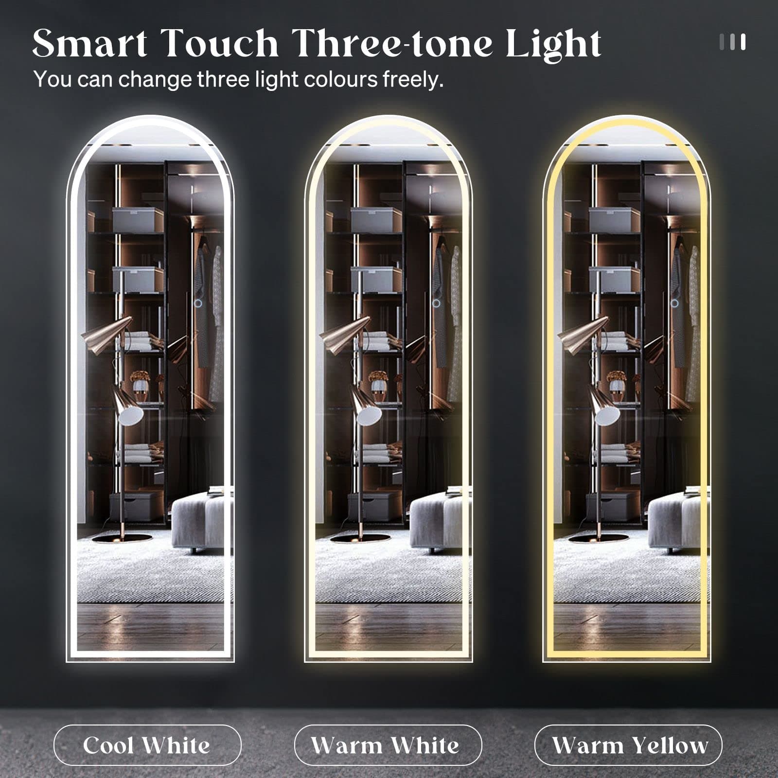 Maxkon LED Full Length Mirror Arched Body Floor Free Standing Hanging Leaning Lighted Bedroom Hallway 3 Lighting Colours thumbnail 4