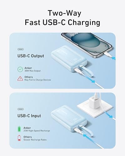 Anker Zolo Power Bank (2025 Upgraded Version), 20,000mAh 30W High-Speed Portable Charger with Built-in USB-C Cable, Battery Pack for iPhone 17/16 / 15 Series, Galaxy, and More thumbnail 5