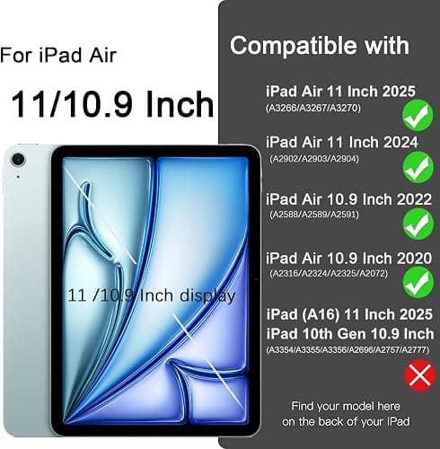 Hülle für iPad Air 7 11 Zoll 2025 M3/Air 6 2024 M2/Air 5/4 2022 2020 10,9 Zoll mit Stifthalter, Magnet-Trifold Hülle mit iPencil 2. Gen Aufladen, Auto Schlafen/Wachen, Leichter TPU Schutz, Hellblau thumbnail 2