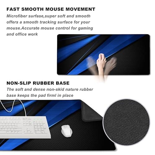 Desk Pad, Large Gaming Mouse Pad,Extended Keyboard Mouse Mat Desk Pad with Non-Slip Rubber Base & Stitched Edge for Computers Laptop Desk Home Office Accessories,Black Blue thumbnail 6