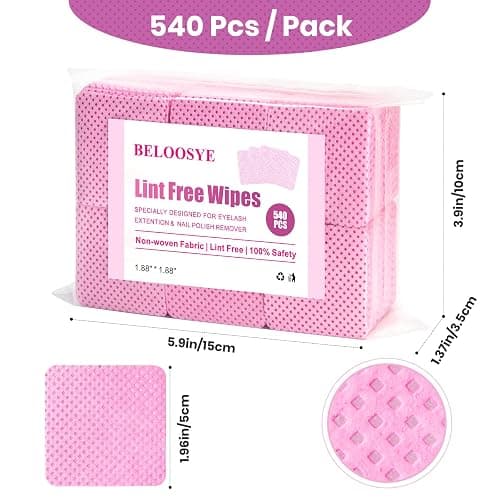 540 PCS Lint Free Nail Wipes, Eyelash Extension Glue Wipes, Super Absorbent Soft Non-woven Fabric Nail Polish Remover Wipes, Cleaning Pad Cloth for Lash Extension Supplies & Nail Polish Bottle(Pink) thumbnail 3