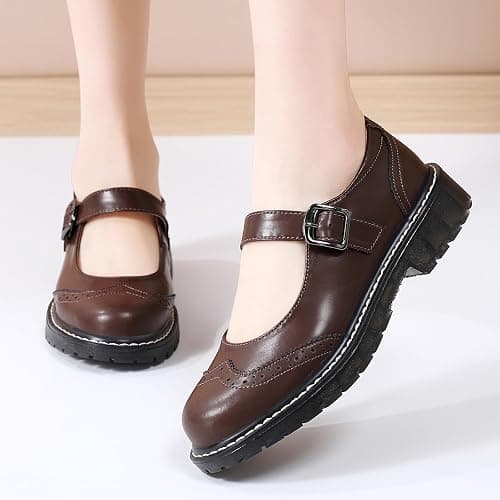 XMM Mary Jane Shoes Women Mary Janes Flats Ladies Oxford Shoes for Women Comfort Leather Round Toe Non-Slip Dressy Casual Cute Girls School Work Shoes thumbnail 7