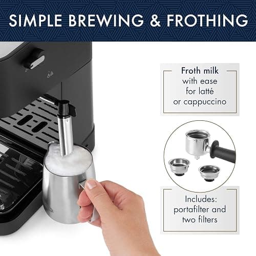 De'Longhi Stilosa Manual Espresso Machine, Compact Coffee Maker, 15 Bar Pump Pressure, Manual Milk Frother Steam Wand for Authentic Single & Double Espresso, Lattes & Cappuccinos, Tamper Included thumbnail 4