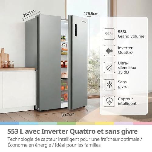 Comfee RCS536LS01EU(E) Réfrigérateur Combiné No Frost De 553 Litres, 347 L Pour Le Réfrigérateur + 206 L Pour Le Congélateur, Double Porte, Sans Givre, Efficace, Spacieux Pour La Famille, Blanc thumbnail 4