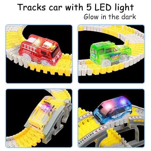 FancyWhoop Tracks Cars Replacement Only - Light Up Magic Cars for Tracks Compatible with Glow in The Dark Toy Cars with 5 LED Flashing Lights for Most Race Tracks Only Toy Car Accessories (4 Pack) thumbnail 3
