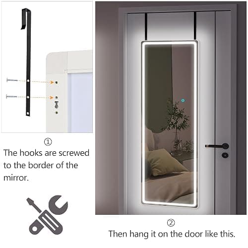Vlsrka Full Length Mirror with LED Lights, Over The Door, Wall Mounted Hanging Mirror, 47"x 16" White thumbnail 7