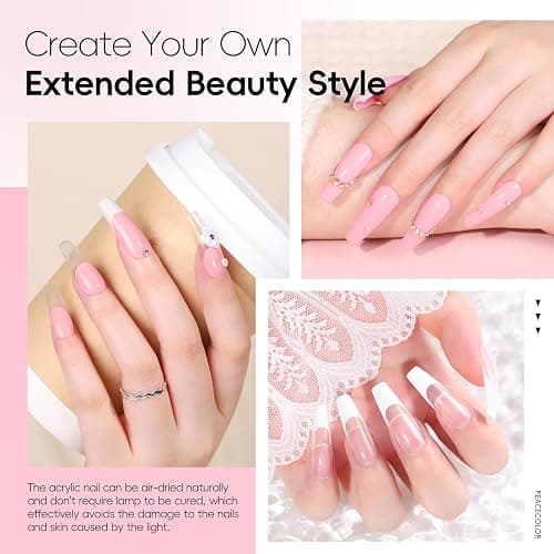 PEACECOLOR Acrylic Nail Kit Starter Kit, 3 Colors Pink Clear White Acrylic Powder Set with Nail Brush Cuticle Oil Nails Forms Nail Art Basic Kit for Women Home DIY thumbnail 6