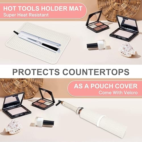 Suafrnut Heat Resistant Mat 14.2" x 11", for Curling Irons, Flat Irons, Hair Straightener, Hot Hair Styling Tools, Oversize, Portable, Travel Mat Cover, Silicone - Ivory thumbnail 6