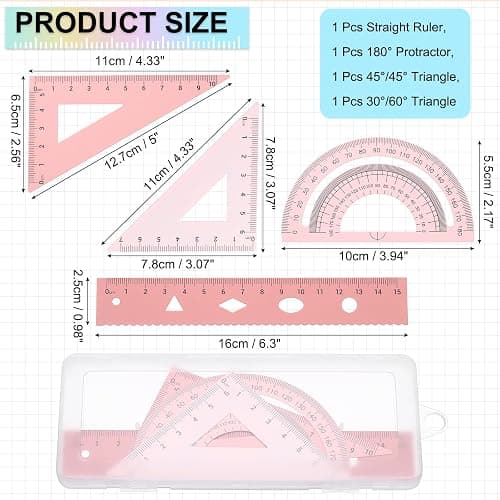 PATIKIL Geometry Set, 6 Inch Aluminum Ruler & 2 Triangles, Metal Protractor Ruler Math Drafting Measuring Tool for Home Office Math Drawing Engineering Art,Gradient Pink thumbnail 3