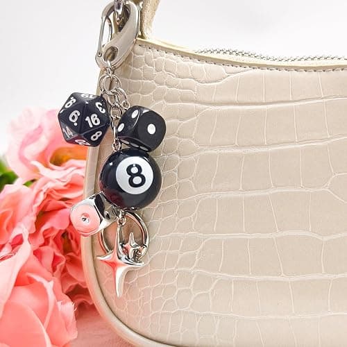 Nalefow Y2K Keychain for Women, 8 Ball Dice Charm with Carabiner Clip - Cute Goth Core Keychain Bag Charm for Keys Bags Jeans thumbnail 4