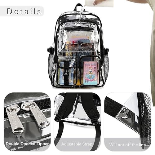 abshoo Large Clear Backpack For Girls Women School Bookbag Heavy Duty Transparent Backpack (Pink) - Pink thumbnail 6