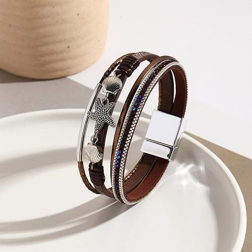 VIBILIA Boho Leather Wrap Bracelets for Women Multi-Layer Bracelets with Strong Clasp Jewelry for Women thumbnail 2