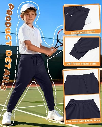 LessonZoo 3 Pack Boy's Sweatpants Kids Joggers Workout Drawstring Teens Athletic Pants Youth Active Trousers with Pockets thumbnail 2