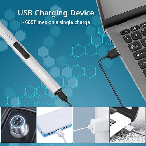 MEIRUBY Electric Candle Lighter, Christmas Stocking Stuffers Gifts for Women Mom Men Wife Sister, USB Arc Rechargeable Windproof Long Lighter for Candle BBQ Housewarming Birthday Gifts Idals thumbnail 6