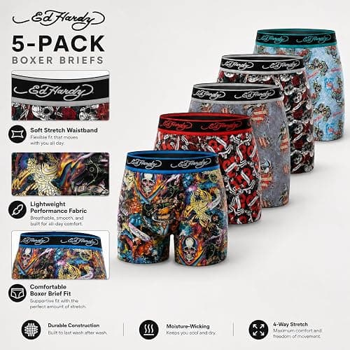ED HARDY Mens Boxer Briefs Breathable Underwear Durable Boxers Multipack thumbnail 4