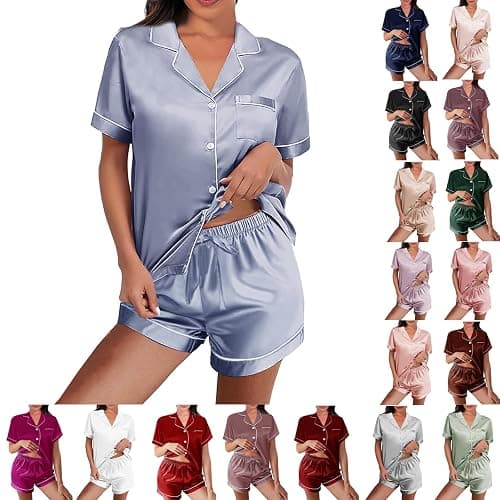 WJing Yi Jia Womens Silk Satin Pajamas Loungewear Two-Piece Sleepwear Button-Down Floral Pj Set XS-4XL thumbnail 4