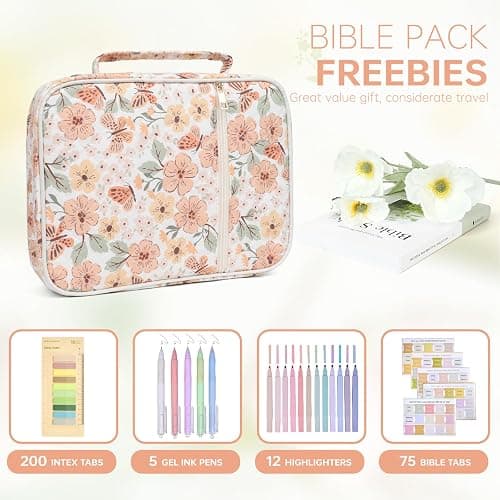Bible Bag Cover Case for Women Study Supplies Kit Church Book Holder | Bible Study Supplies w/ Tabs Pens Portable Church Book Quilted Large Carrying Case Christian Gifts for Women Girls thumbnail 3