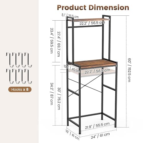 Housolution Mini Fridge Stand with Storage, 2-Tier Kitchen Microwave Stand with Storage Mini Fridge Shelf Height Adjustable Bakers Rack with 8 Hooks for Dorm, Living Room, Offices thumbnail 2