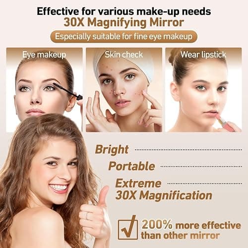 GOMIPURU Compact Mirror, Travel Mirrors with Light, 1x/30x Magnifying Mirror with 3 Color Lights and Adjustable Brightness, 4.5x3.9 inch Small Compact Hangable Hand Pocket Mirrors, Comes with Tweezer thumbnail 3