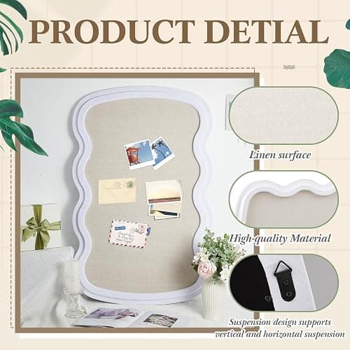 Wonderjune Vintage Arch Scalloped Rectangle Framed Pin Board Linen Display Bulletin Board Large Fabric Picture Memo Decorative Pinboard for Xmas Gift Wall Office(Wavy,24" X 36",Creamy White) thumbnail 6
