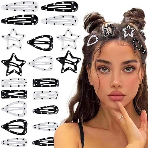 20PCS Star Hair Clips Y2k Hair Accessories for Women Black White Polka Dot Cute Hair Pins for Girls Star Barrettes Non Slip Kawaii Snap Hair Clips Small for Styling Festival Accessories - Image 1