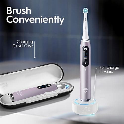 Oral-B iO Series 9 Limited Rechargeable Rose Quartz Electric Toothbrush with (2) Ultimate Clean and (1) Gentle Care Replacement Brush Heads, White, Travel Case-White and Charger thumbnail 5