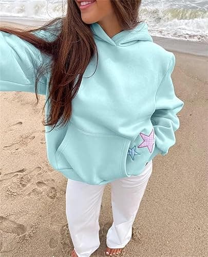 QYZ-Top Womens Cheetah Leopard Star Hoodie Graphic Print Fleece Y2k Oversized Hooded Sweatshirt thumbnail 3