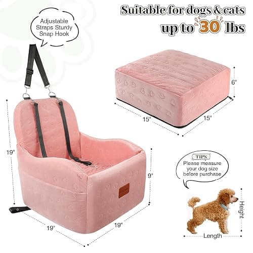Lealchum Dog Booster Car Seat for Small/Medium Dogs,Soft Puppy Portable Car Seat with Elevated Cushion,Fits in Front/Back Seat,Fully Detachable and Washable,Easy to Install (Pink, Medium) thumbnail 2