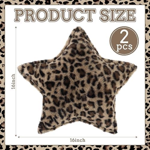 Fumete 2 Pcs 16 Inch Leopard Print Star Pillow Cheetah Throw Pillows Faux Fur Plush Star Room Decor 3D Throw Stuffed Cushion Vintage Decorative Decoration for Bedroom Sofa Chair thumbnail 2