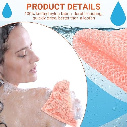 Geiserailie African Net Sponge Long Bathing Net Shower Body Scrubber Back Scrubber Skin Smoother Bathing Sponge for Daily Use or Stocking Stuffer(Light Pink) thumbnail 3