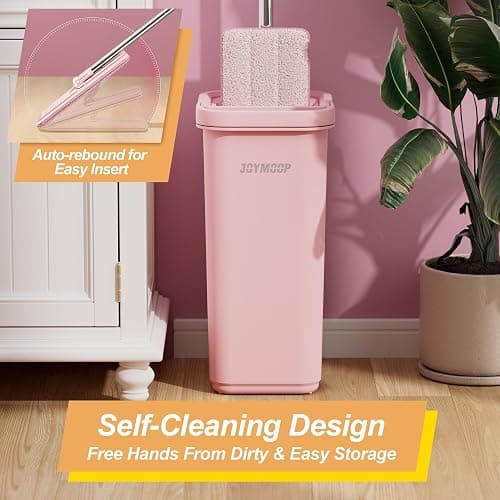 JOYMOOP Mop and Bucket Set, Pink – 3 Microfiber Mop Pads, Hands-Free Floor Cleaning, Wall Cleaner thumbnail 8