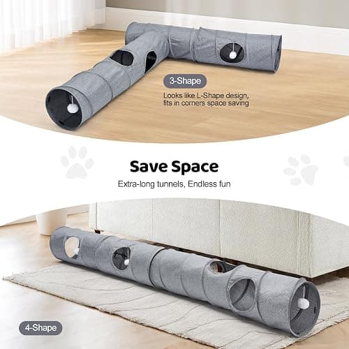 Cat Tunnel, 3 Straight Shaped Tunnels 6 DIY Shapes with Wand Toys, No Noise Scratch Resistant Cool Linen Fabric, Interactive Pet Tunnel Tube for Indoor Cats, Puppy and Rabbits thumbnail 3