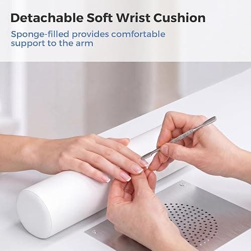 Nail Desk,Professional Manicure Table with Wrist Rest,2 Drawers&Cabinet | Nail Station Beauty Technician Desk with Electric Dust Collector& Dust Bag,Nail Table with Pull-out Locker&8 Metal Legs,White thumbnail 4