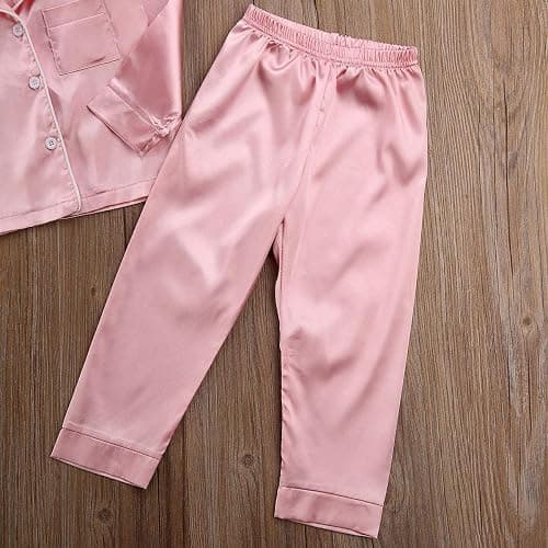 Toddler Baby Kids Satin Pajamas Set, Long Sleeve Button-Down Sleepwear PJs for Girls thumbnail 6