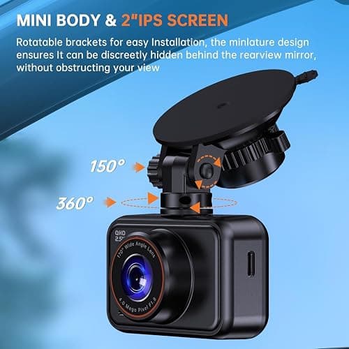 Dash Cam Front and Rear Camera, 1440P+1080P QHD Dual Channel Dashcam for Cars, Mini Car Camera, 2 inch IPS Screen, 32GB Card Included, WDR Night Vision, 24 Hours Parking Monitor, G-Sensor thumbnail 5