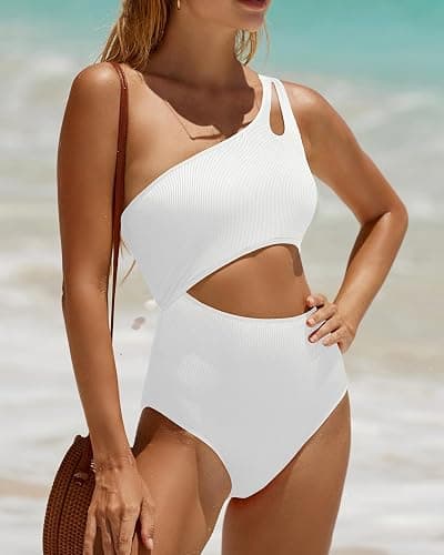 Yonique Cutout One Piece Swimsuit Women - One Shoulder Bathing Suit Ribbed Swimwear 2025 Monokini thumbnail 5