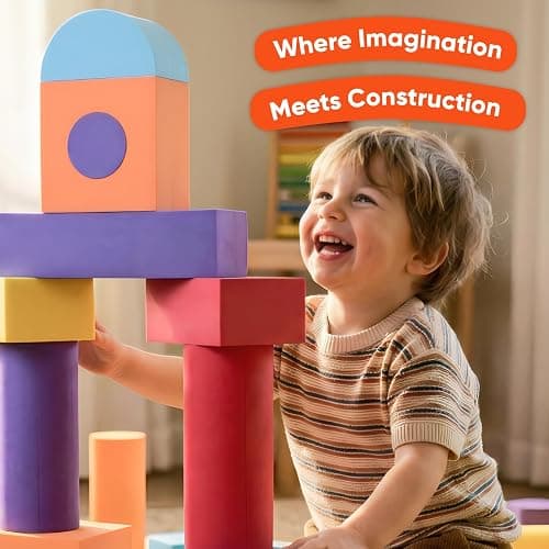 Set of 34 Large Foam Blocks for Toddlers - Stacking Soft Blocks for Kids with Shapes & Colors Learning - Construction Building Preschool Toys - Soft Toy for Daycare Toddlers 3-5 & Above thumbnail 8