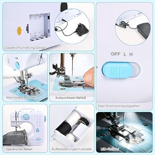 Nähmaschine Anfänger Nähmaschine für Dicke Stoffe Mit Zubehör und Nähtisch Overlock Mini Kleine Elektrisch Nähmaschine Erwachsene und Kider 12 Eingebaute Stiche mit Spulen mit 42 Stück Näh thumbnail 7