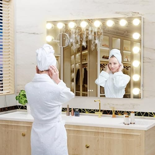 Gvnkvn 18 Extra Bulbs Vanity Mirror with Lights with USB & Type-C Charing, 32WX24L Tabletop Hollyhood Makeup Mirror, Lighted Vanity Mirror,3 Colors Modes,Touch Control,Metal Frame,White thumbnail 8