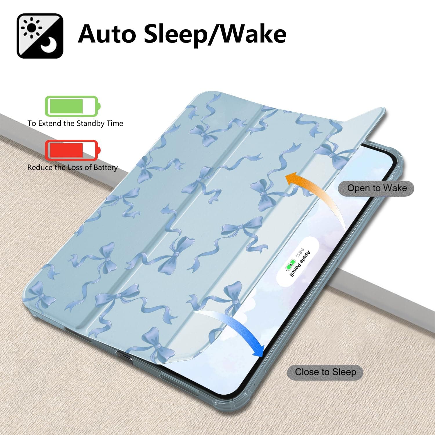 CozyNestCYBlue Bowknot Case for 10.9 Inch Ipad 10Th Gen Lovely Bows Design Cover for Ipad Auto Sleep/Wake Modern Aesthetic Women Case Anti-Scratch Shockproof Protective with Pencil Holder Girl Women thumbnail 2