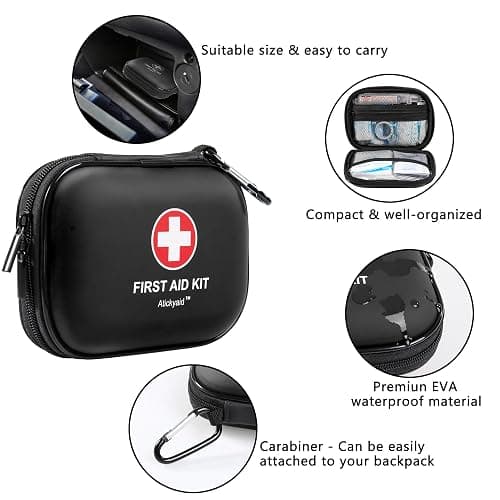 Mini First Aid Kit - 120 Piece Small Waterproof Hard Shell Medical Kit | Emergency First Aid Supplies and Survival Kit For Car, Home, Office, Travel, Camping, Sports, Outdoor, School (Black) thumbnail 4